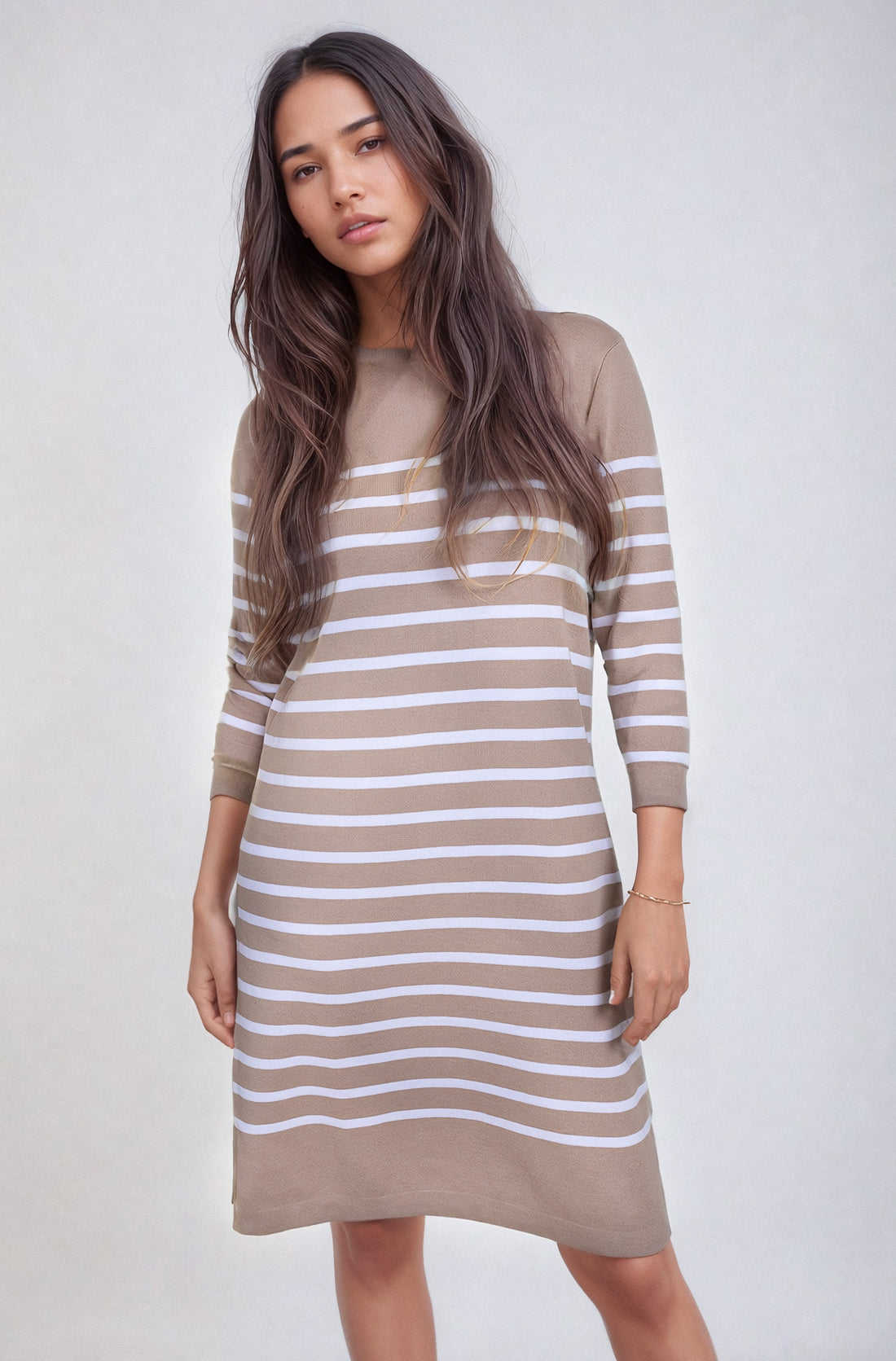Latte and White Stripes Bianca Knit Dress