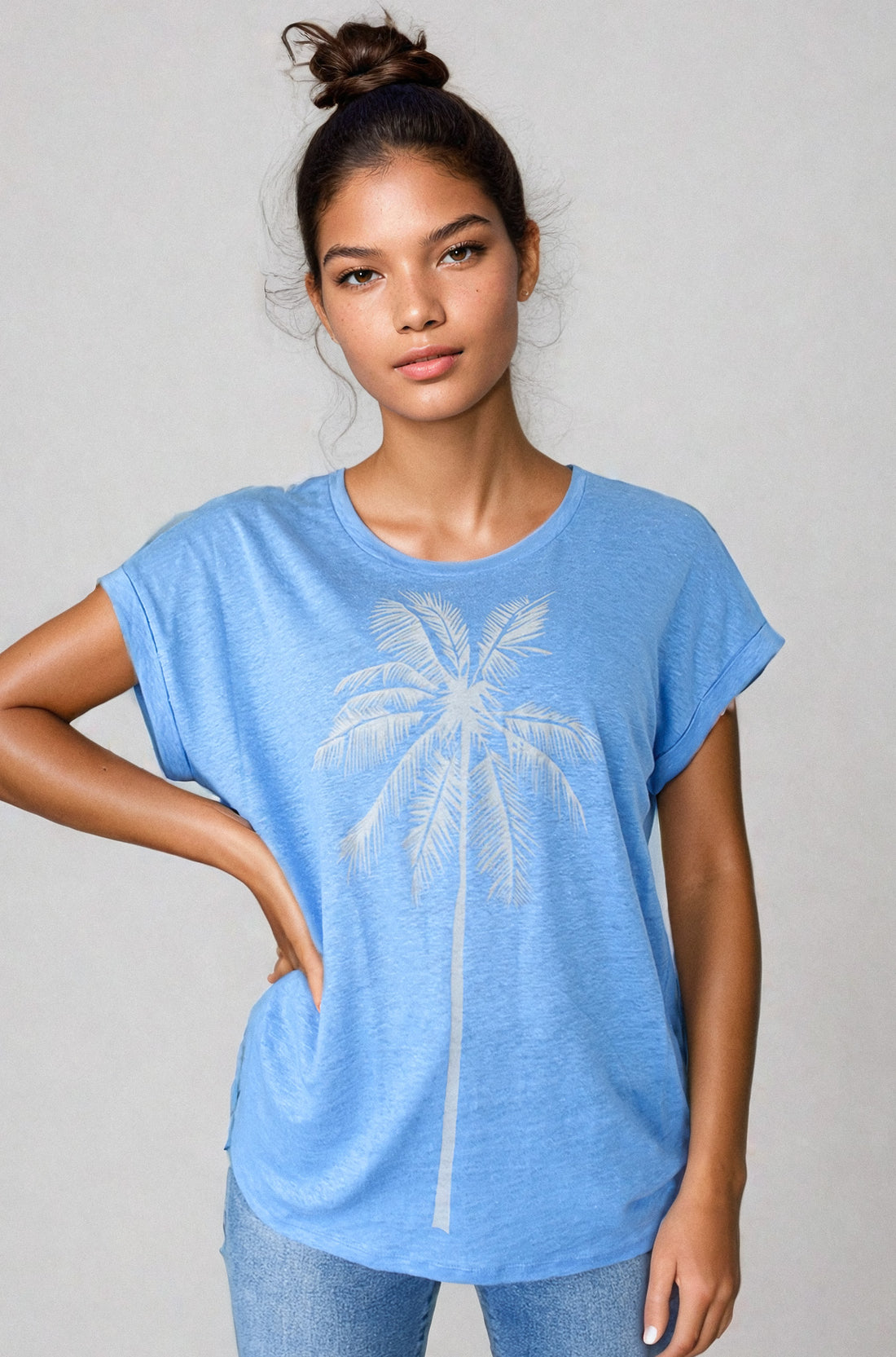 Blue Palm Linen Tee