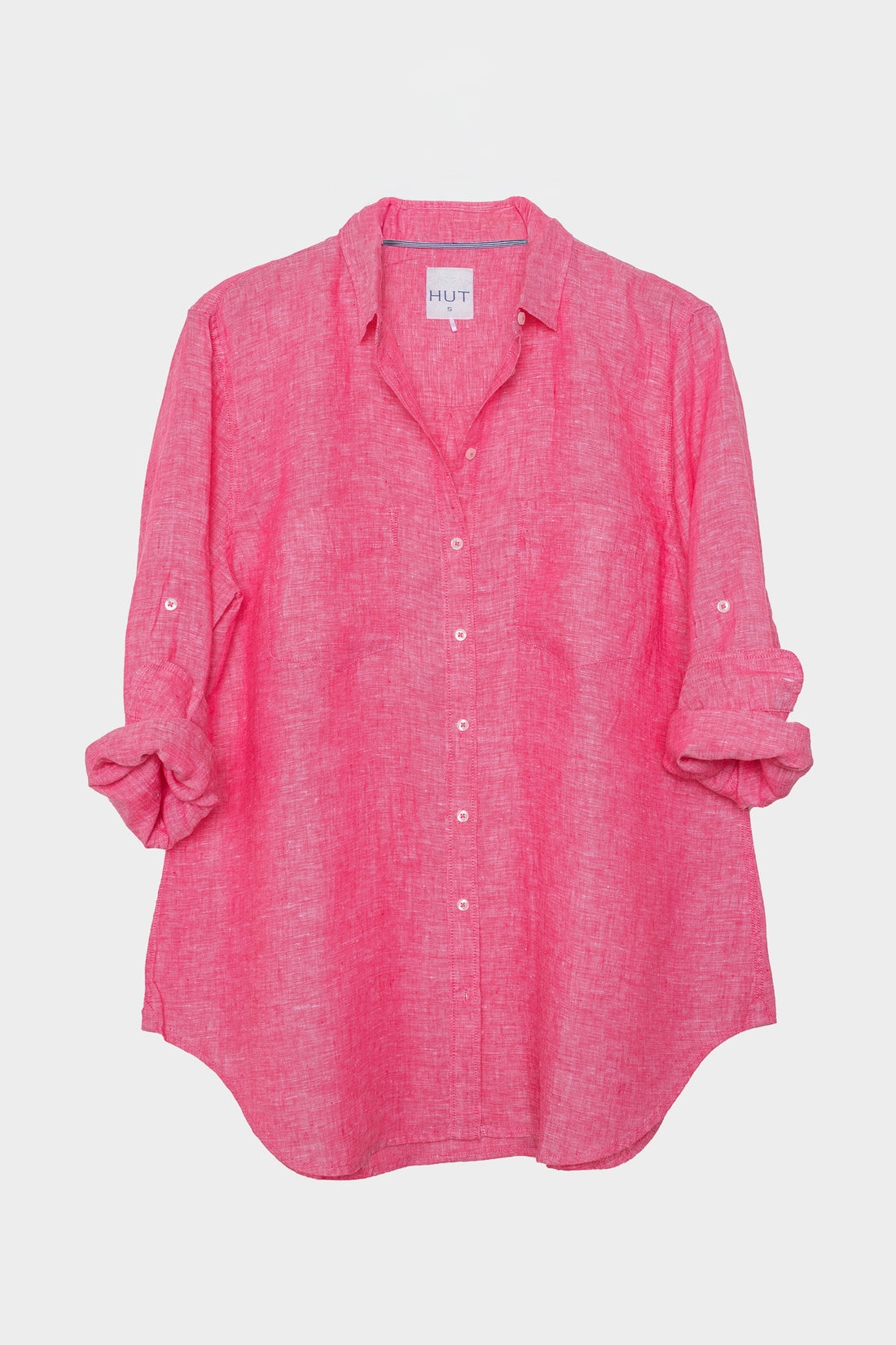 Raspberry Chambray Boyfriend Linen Shirt