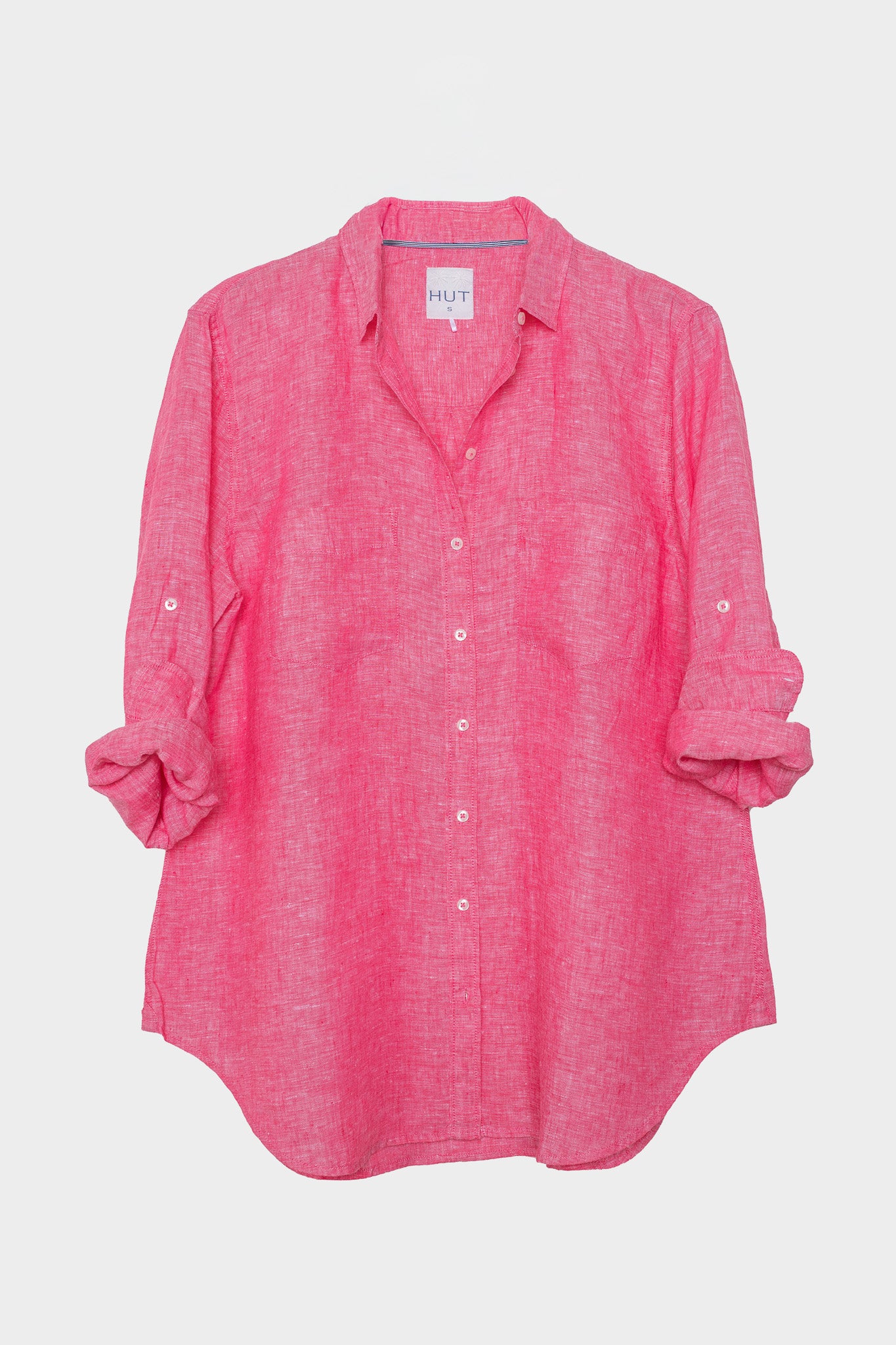 Raspberry Chambray Boyfriend Linen Shirt