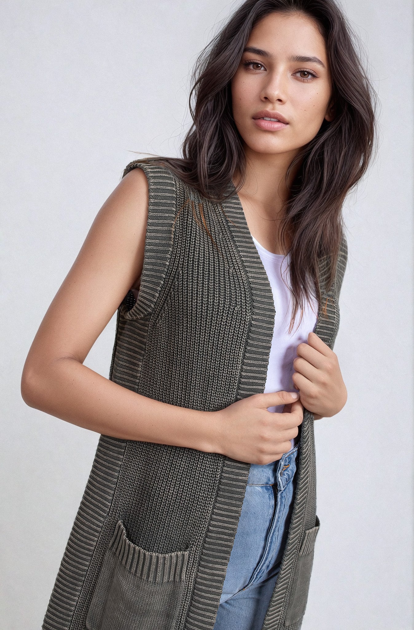 Khaki Anya Long Vest