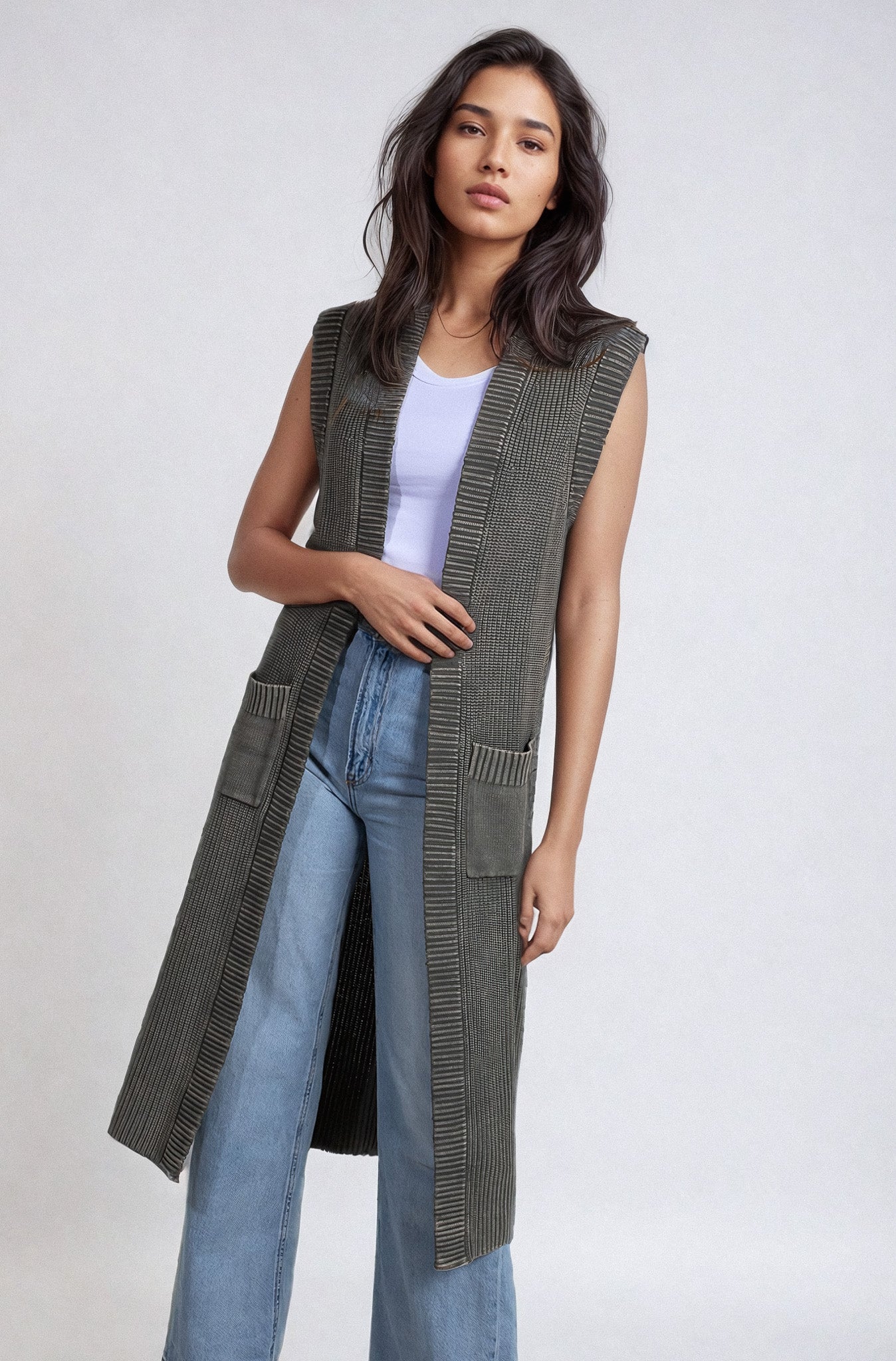 Khaki Anya Long Vest