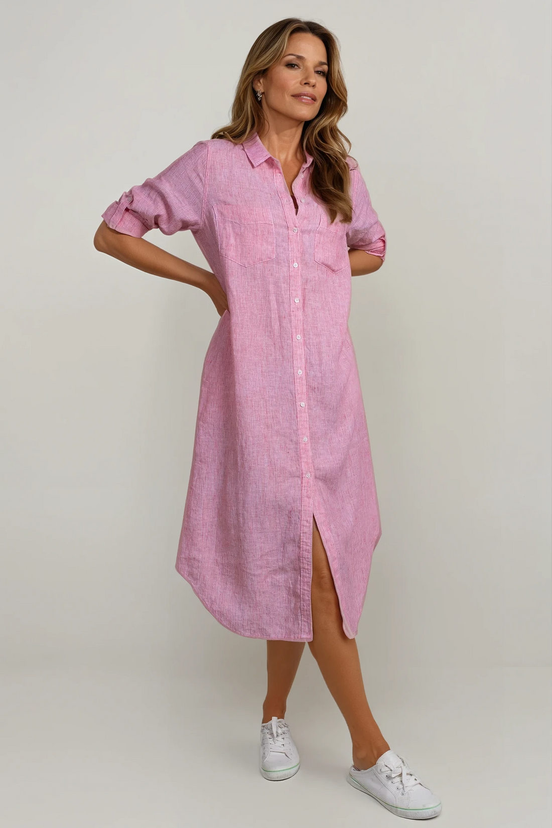 Boyfriend Linen Shirtdress Watermelon Stripe