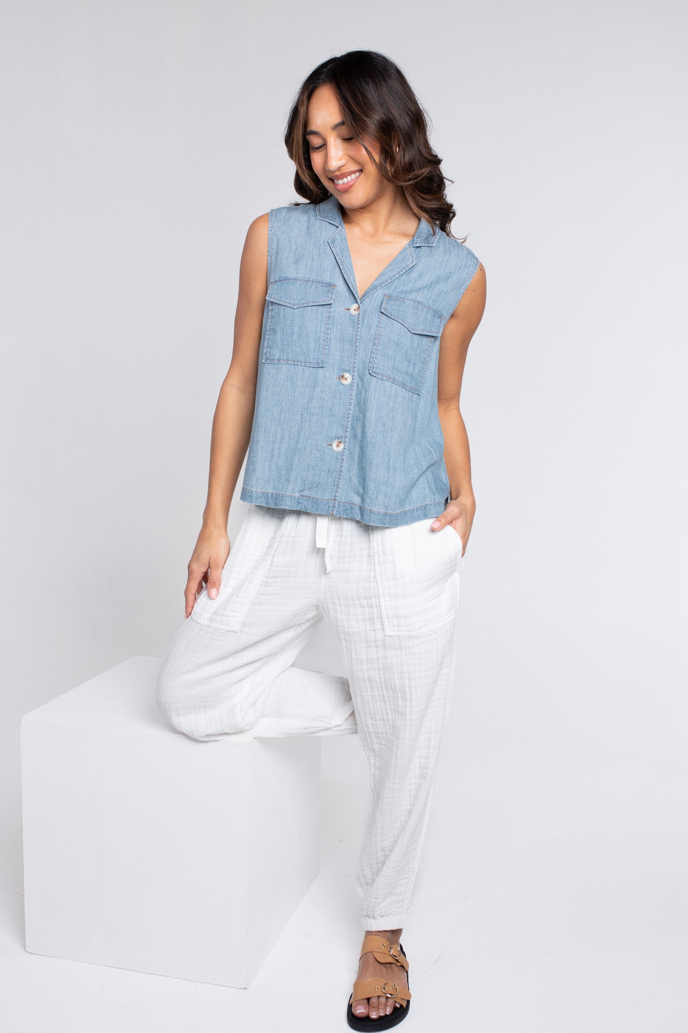 Denim Tencel Linen Vest
