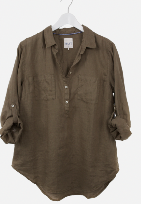 Khaki Oversize Popover Shirt
