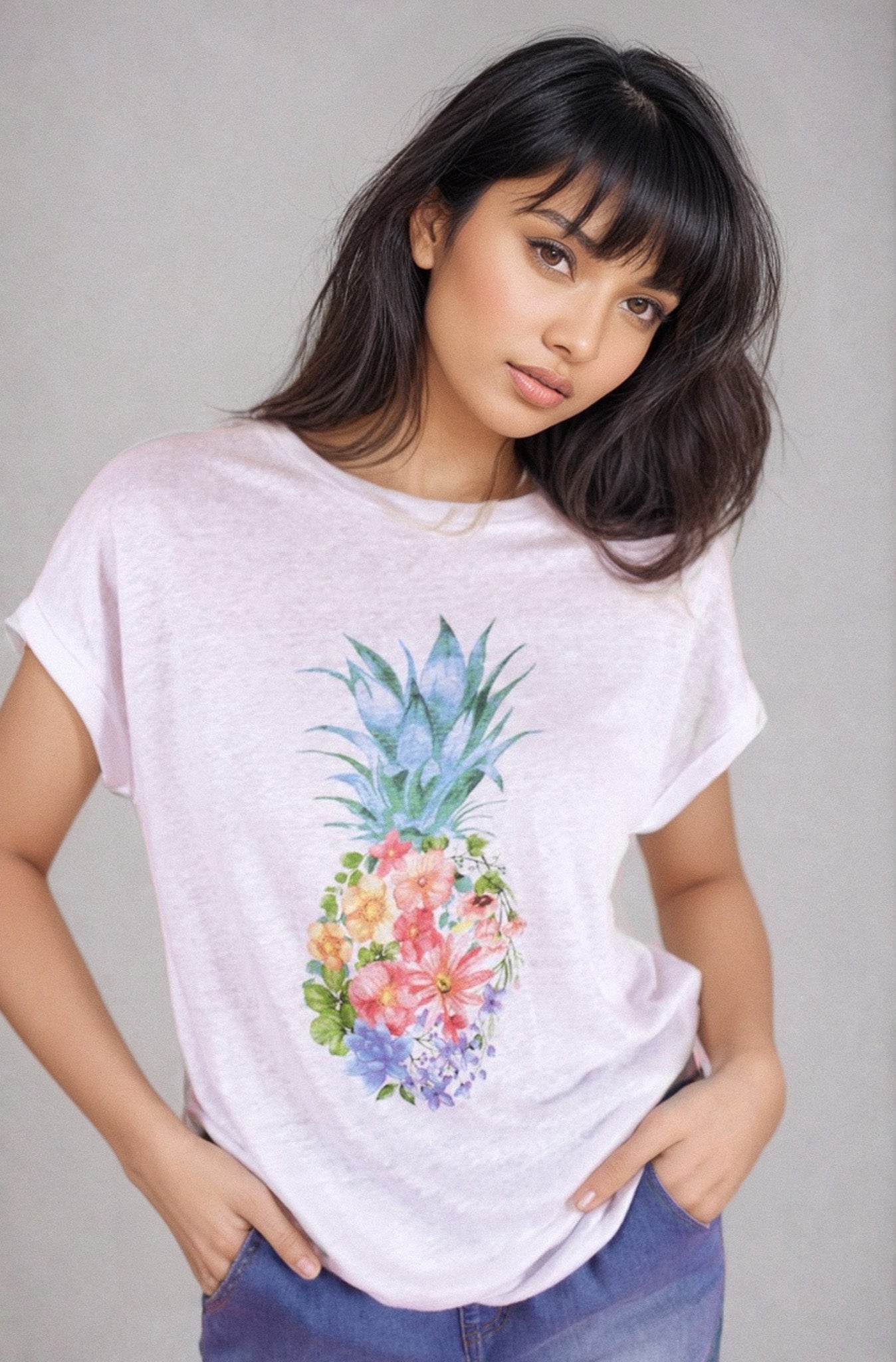 White Pineapple Linen Tee