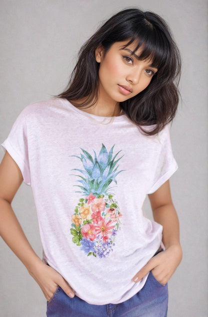 White Pineapple Linen Tee