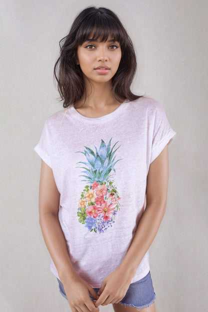 White Pineapple Linen Tee