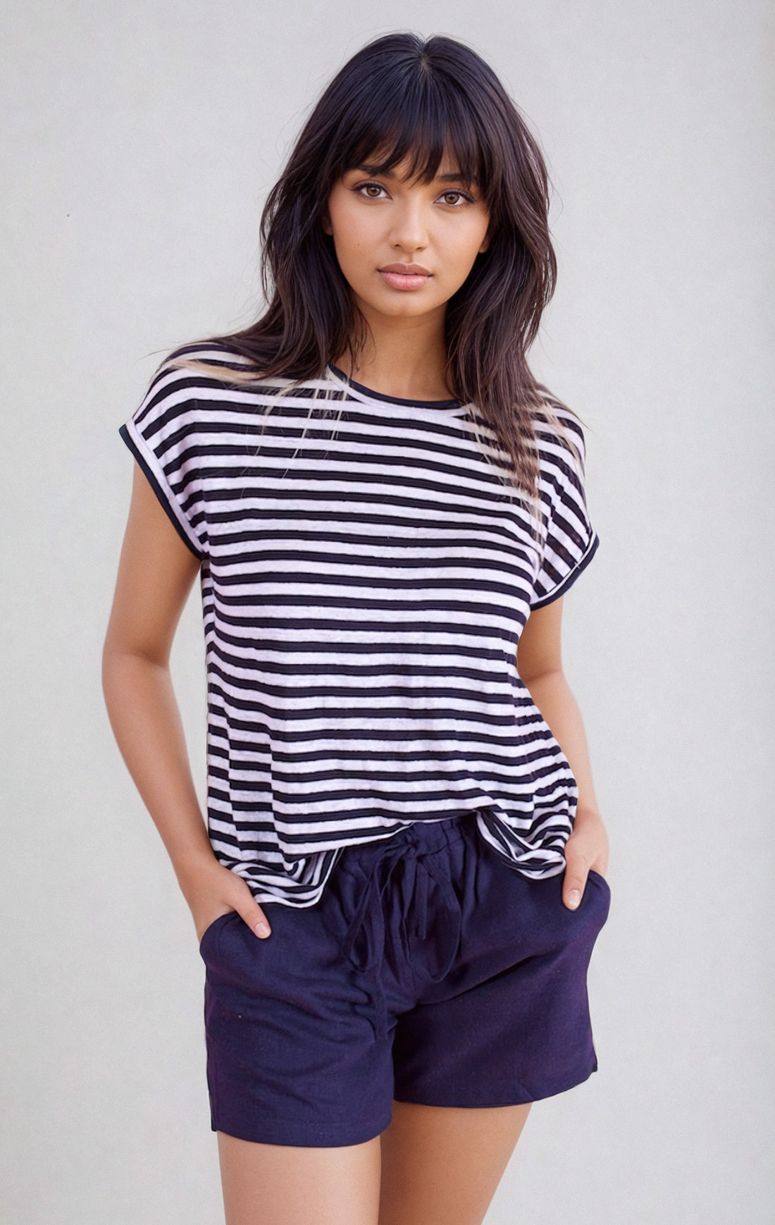 Wider Navy Stripe Linen Tee