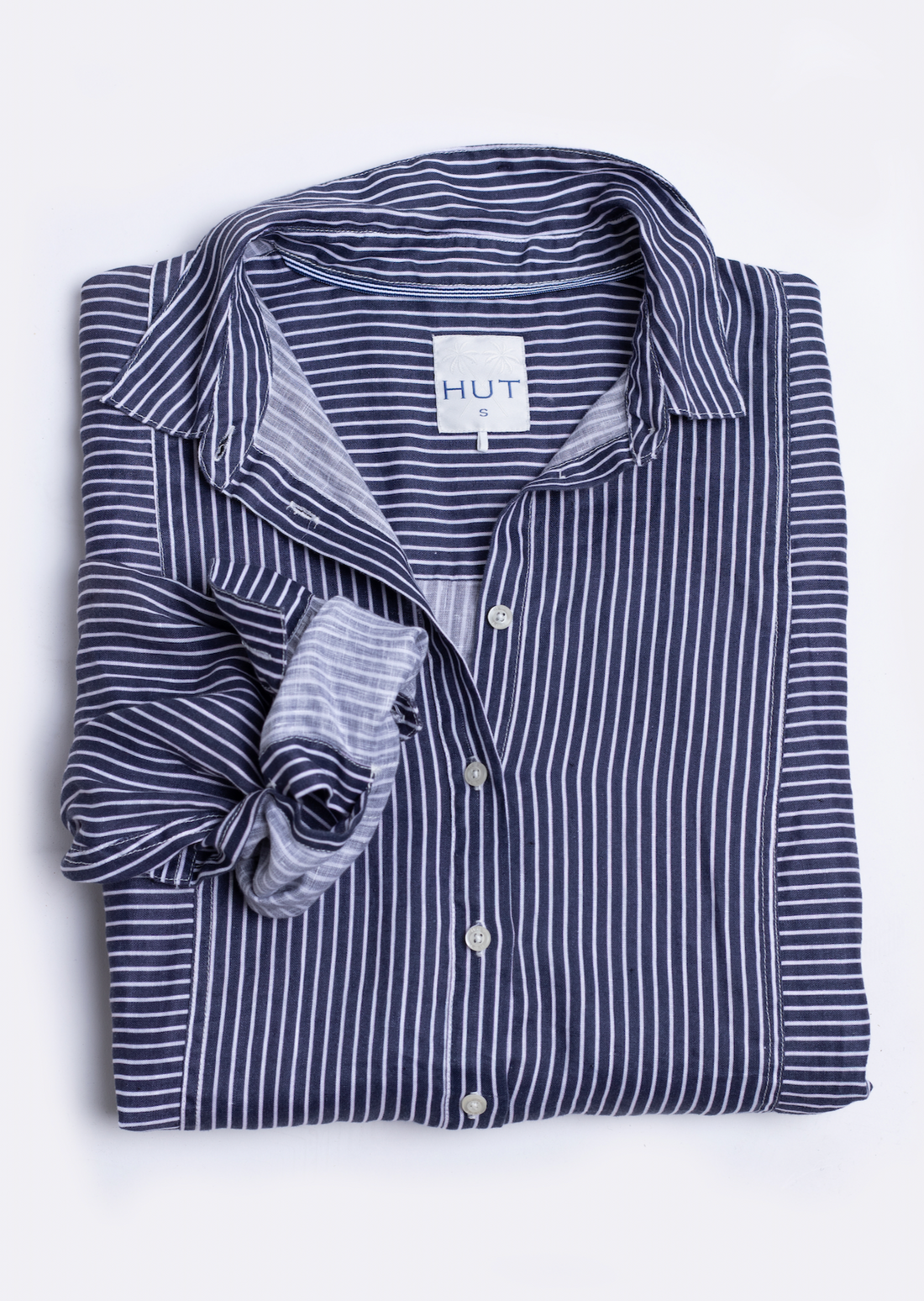 Navy Mixed Stripe Boyfriend Linen Shirt