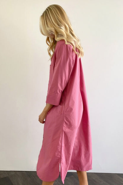 Soft Berry Cotton Poplin A-Line Maxi Dress