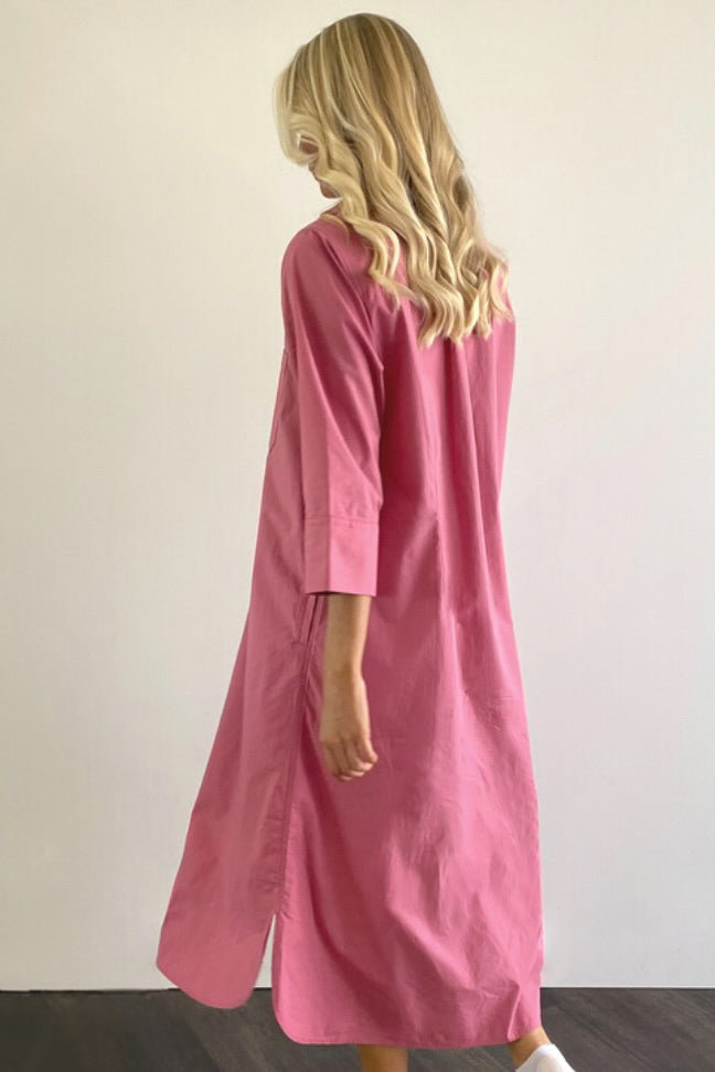 Soft Berry Cotton Poplin A-Line Maxi Dress