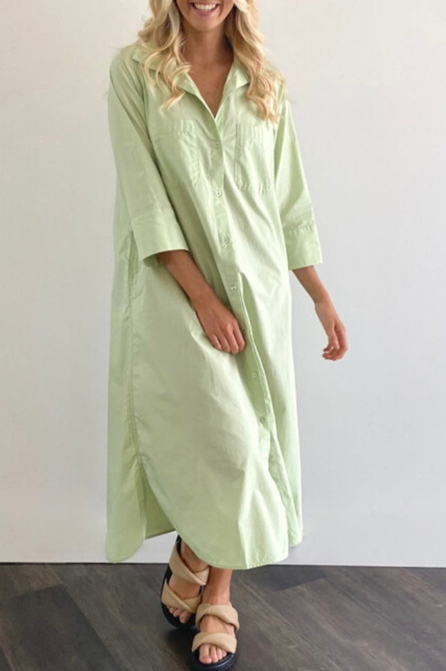 Pistachio Cotton Poplin A-Line Maxi Dress