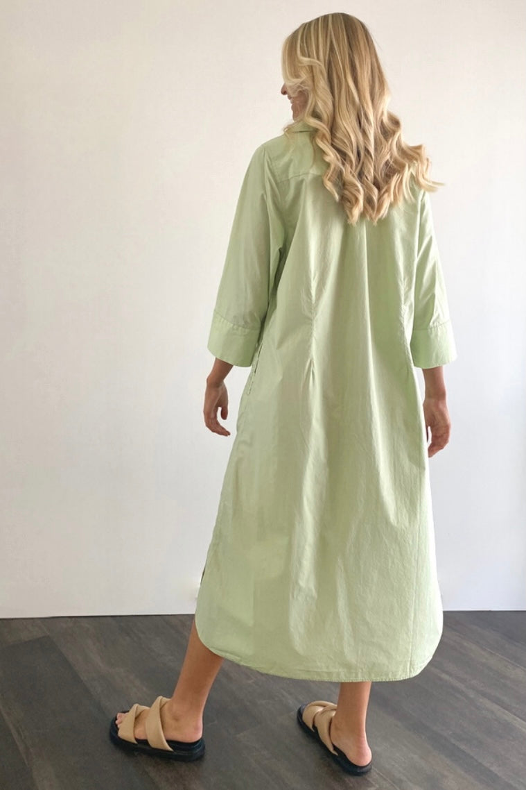 Pistachio Cotton Poplin A-Line Maxi Dress