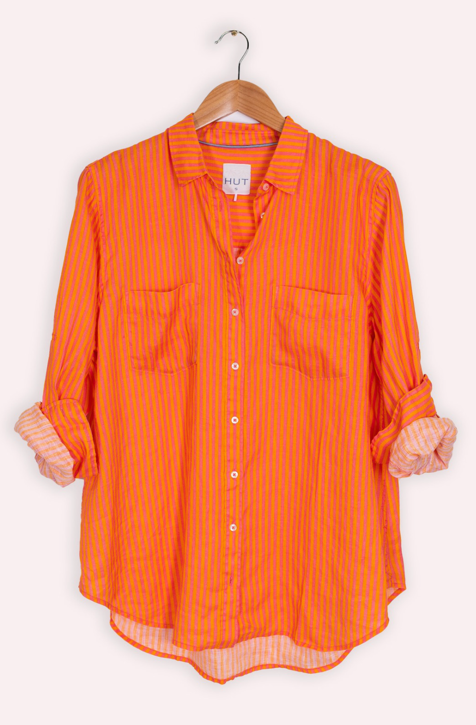 Pink and Orange Stripe Boyfriend Linen Shirt