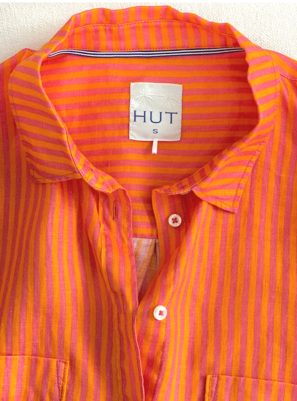 Pink and Orange Stripe Boyfriend Linen Shirt