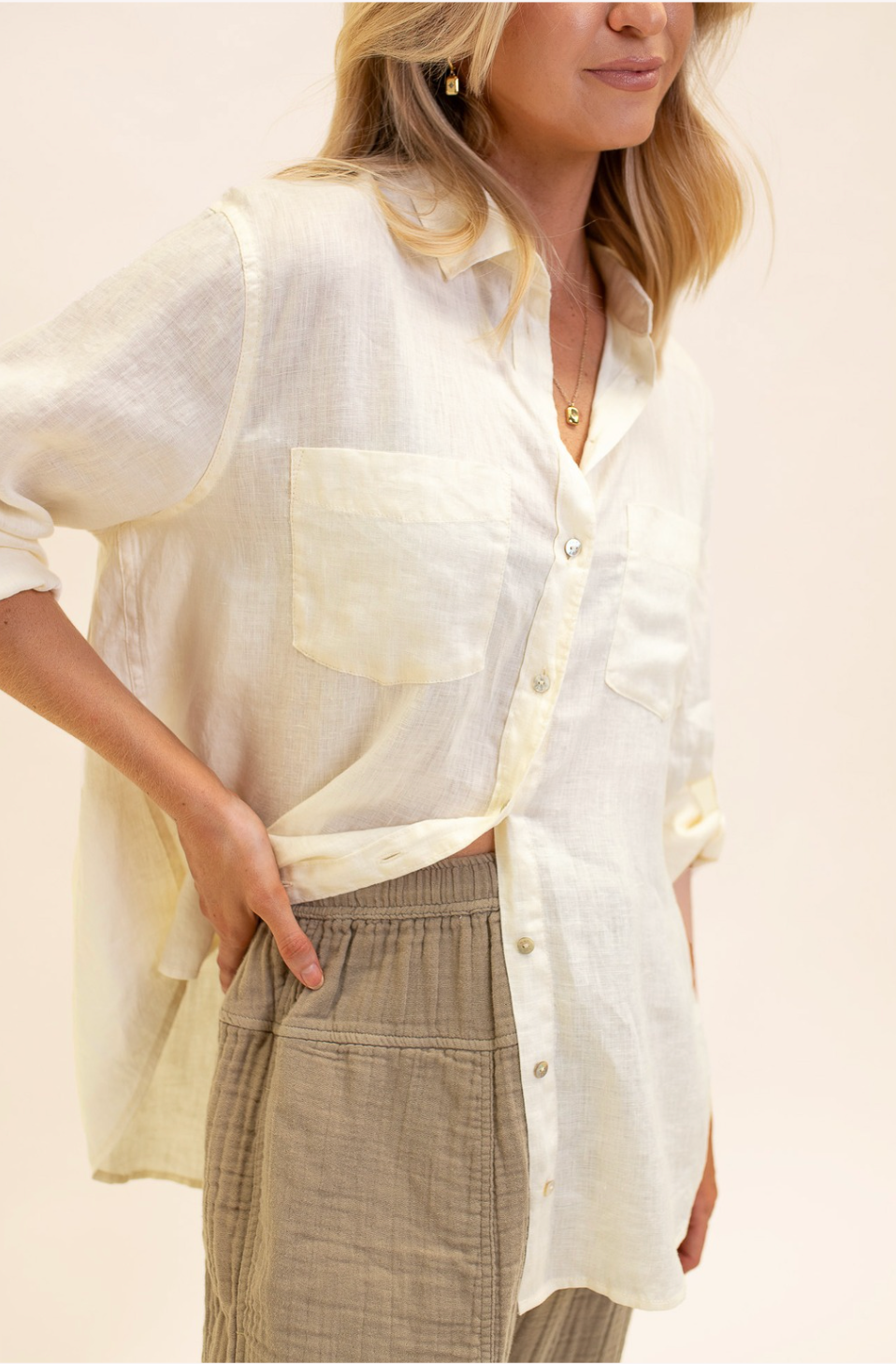 Ivory Brulee Boyfriend Linen Shirt