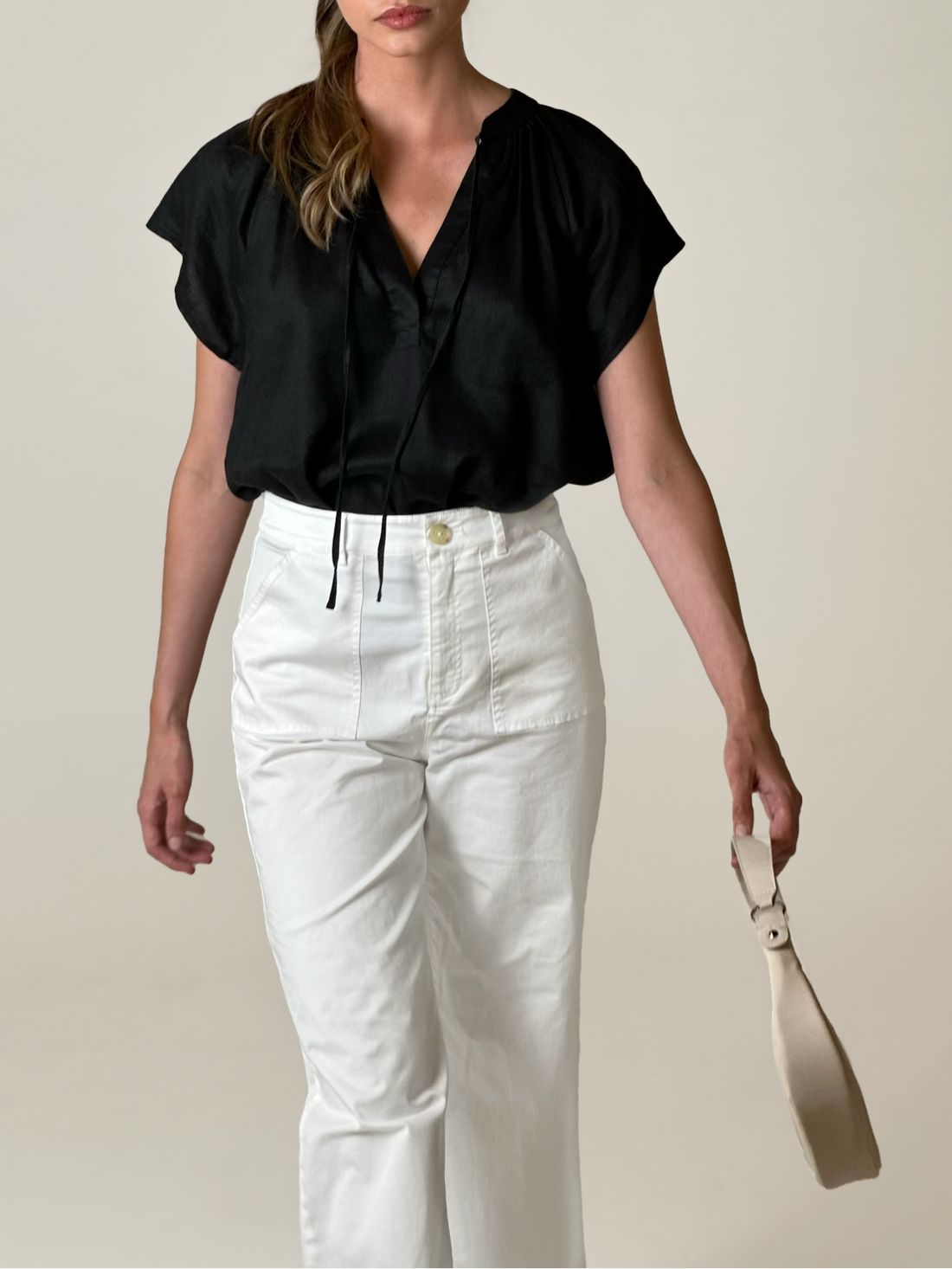 Catalina Linen Top Black