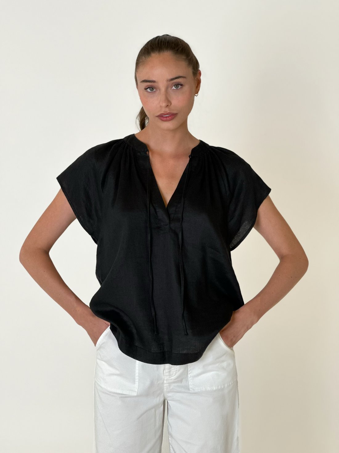Catalina Linen Top Black