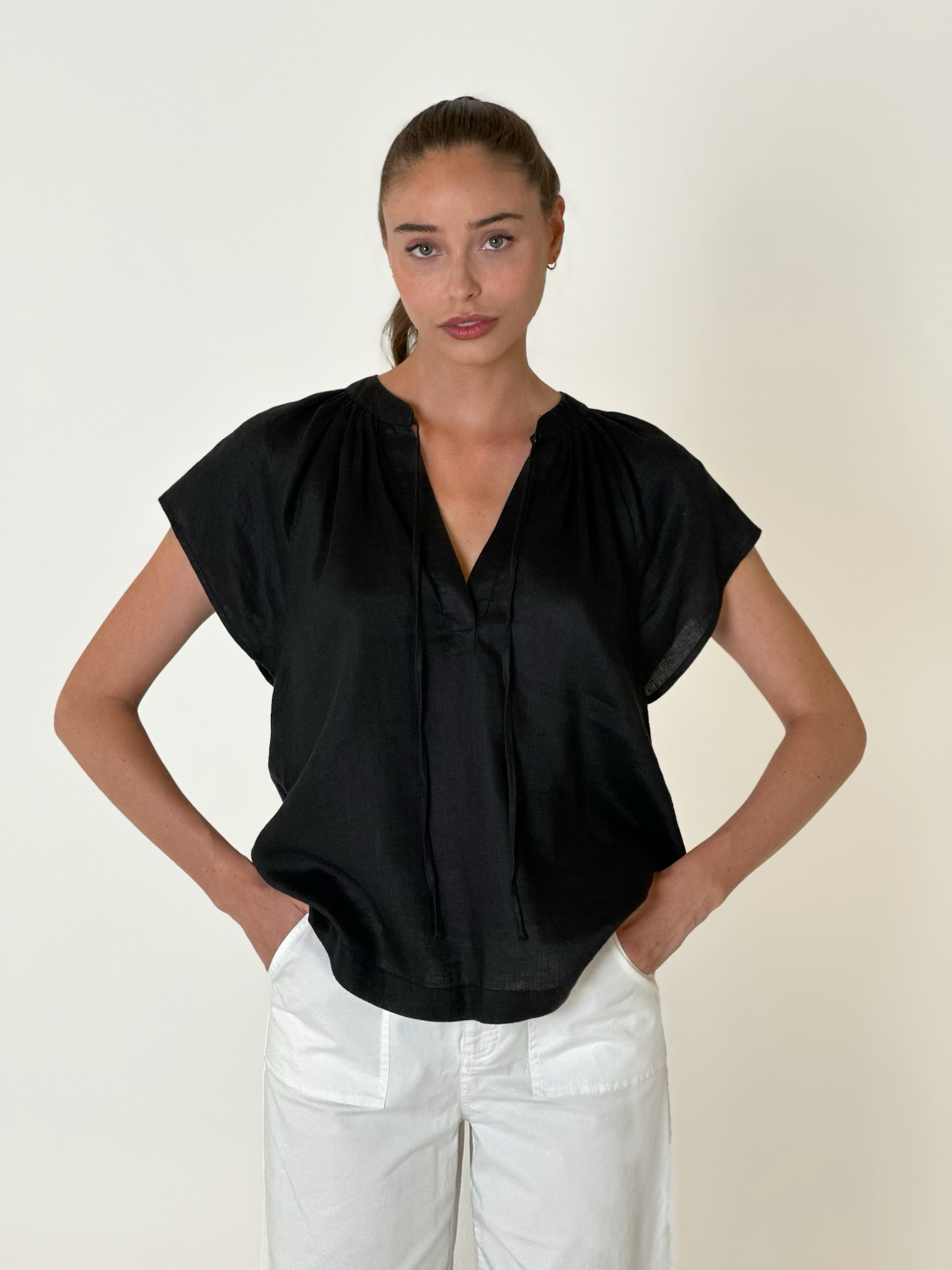 Catalina Linen Top Black