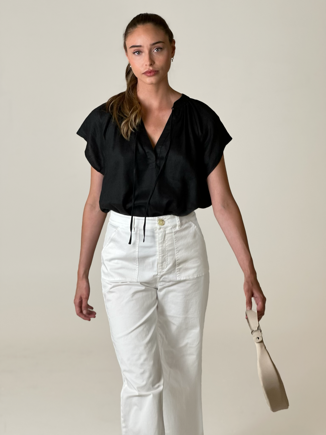 Catalina Linen Top Black