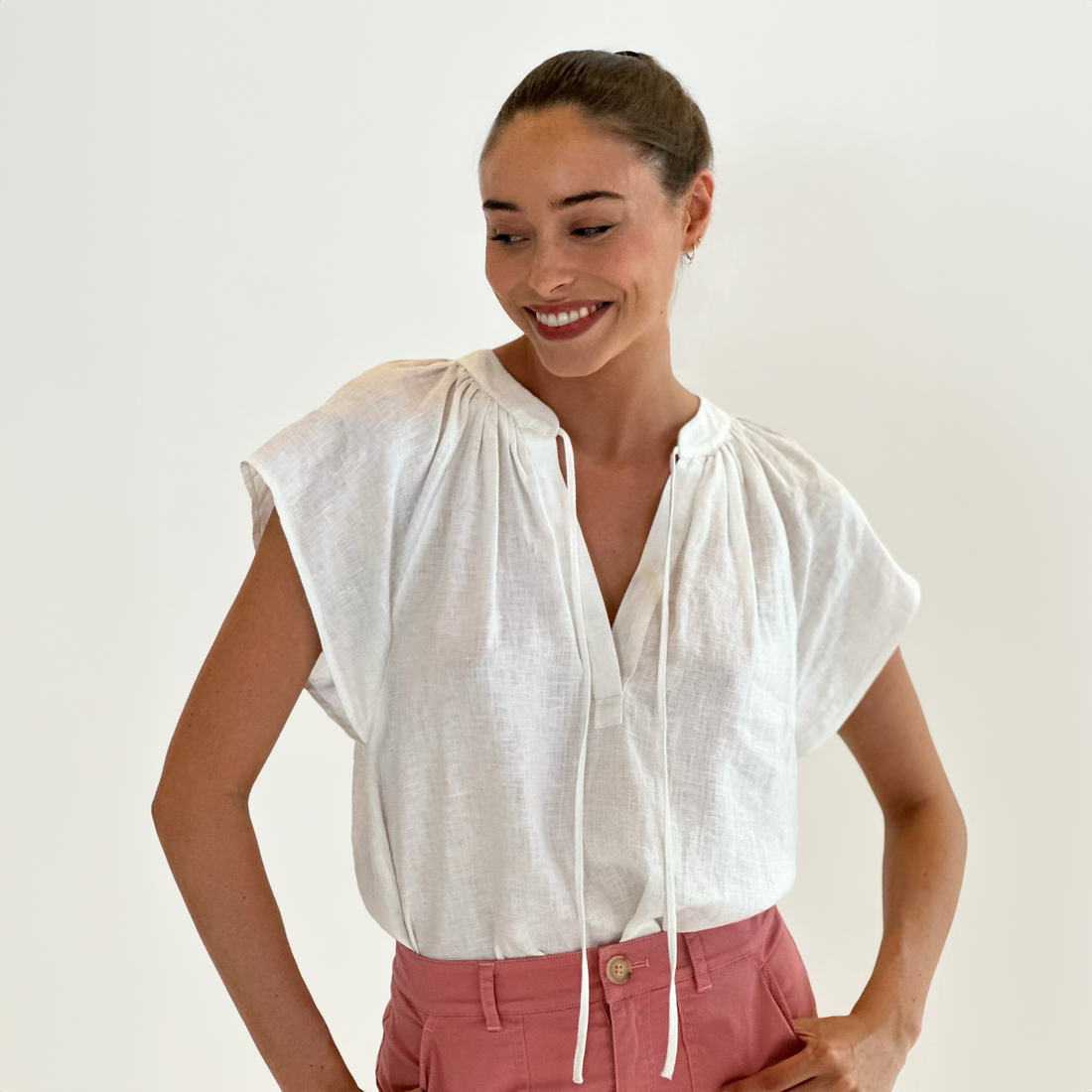 Catalina Linen Top White
