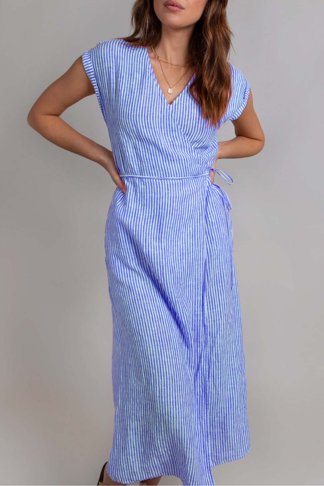 Blue Chambray Stripe Felicity Wrap Dress