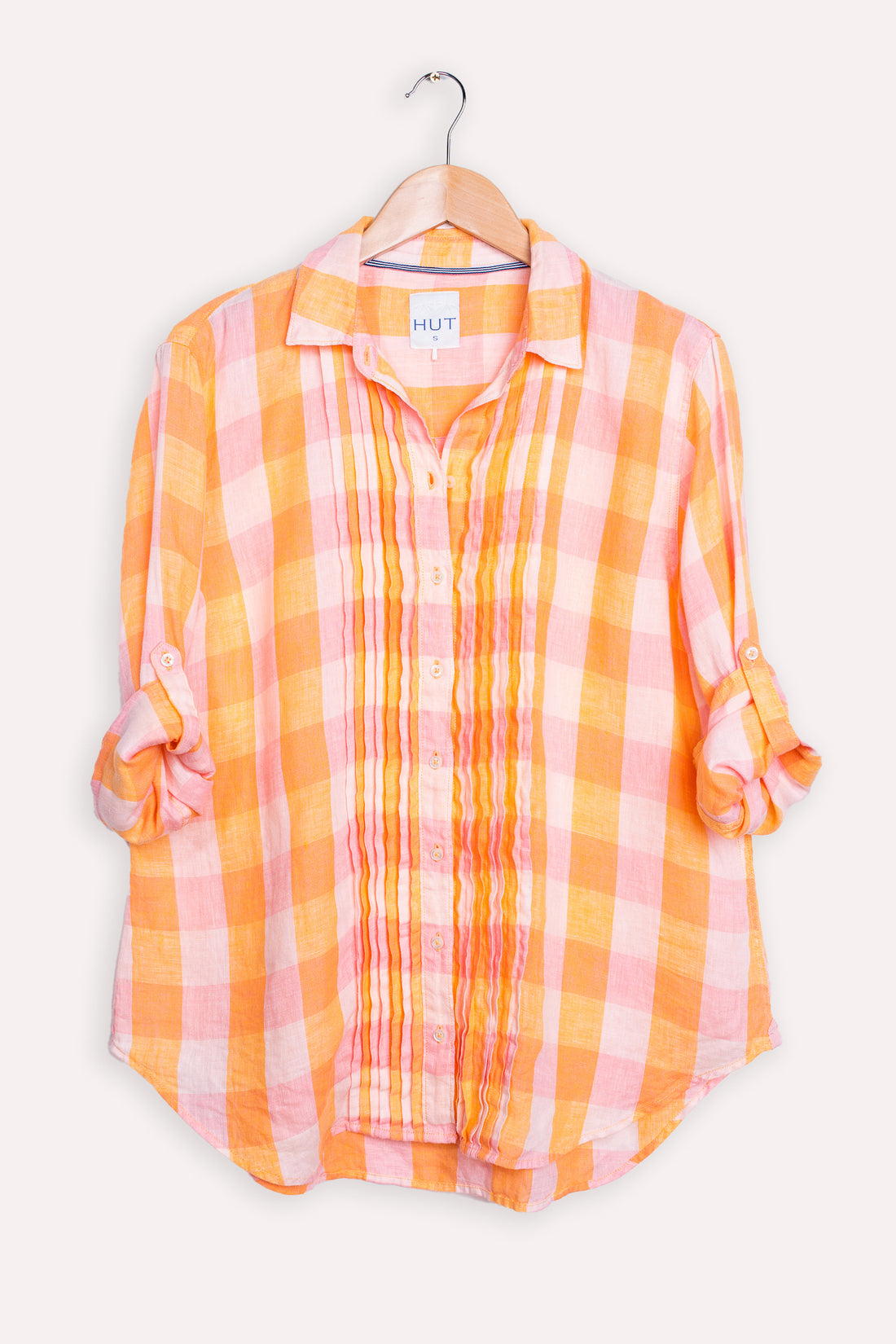 Orange and Pink Pintuck Boyfriend Linen Shirt