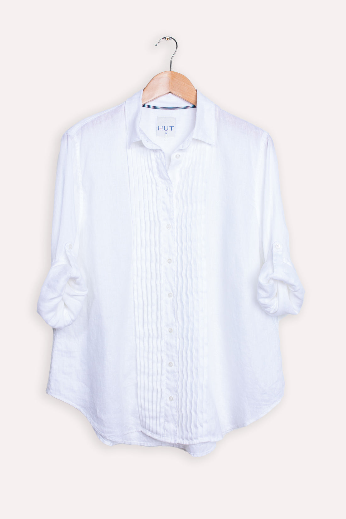 White Pintuck Boyfriend Linen Shirt